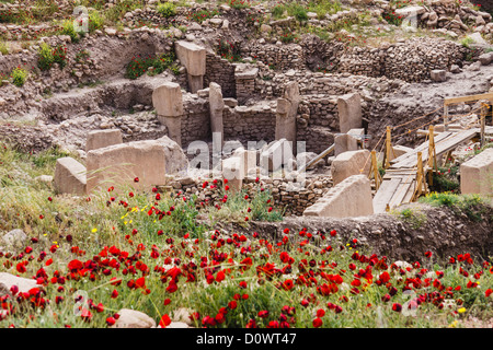 Archäologische Seite von Göbekli Tepe, den ältesten bekannten menschengemachten religiöse Struktur. Sanliurfa, Südosten der Türkei Stockfoto