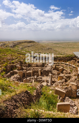 Archäologische Seite von Göbekli Tepe, den ältesten bekannten menschengemachten religiöse Struktur. Sanliurfa, Südosten der Türkei Stockfoto