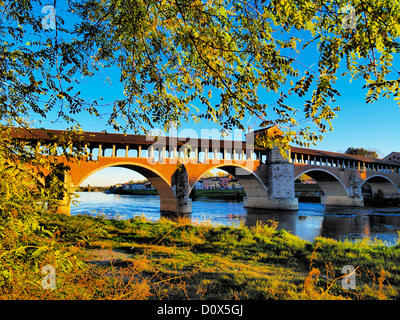 Ponte Coperto in Pavia, Lombardei, Italien Stockfoto