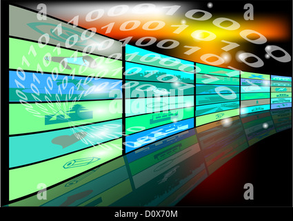 Zusammenfassung Hintergrund mit Binärcode und Bildschirme Stockfoto