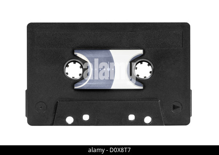 Vintage leere schwarze Audiokassette mit Beschneidungspfad isoliert. Stockfoto