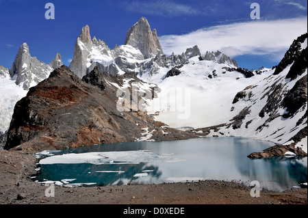 Monte Fitz Roy von der Suche im Los Glaciares National Park, El Chalten, Argentinien Stockfoto