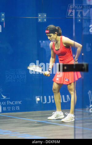 Frauen-Finale von Cathay Pacific Sun Hung Kai finanzielle Hong Kong Squash Open 2012. Nicol David gegen Camille Serme. Stockfoto