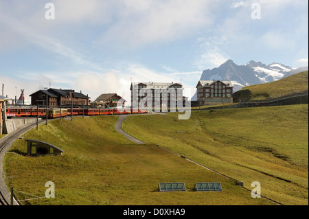 Berner Oberland, Reise, Zug, Eisenbahn, Bergstraße, Kanton Bern, Schweiz, Europa, Fremdenverkehr, Kleine Scheidegg, Stockfoto