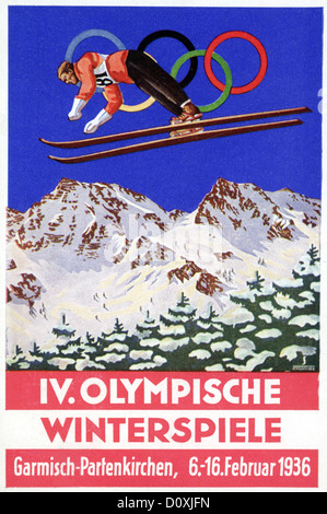IV, Olympic, Winter, Spiele, Winterspiele, Garmisch-Partenkirchen, Bayern, Postkarte, Deutschland, 1936, Sport Stockfoto