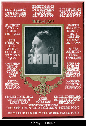 Adolf Hitler Hitler Portrait Führer Errungenschaften Abschaffung Arbeiterverbände Besetzung Rheinland Bau Autobahnen Stockfoto