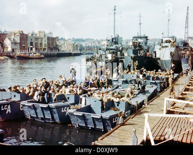 Betrieb, Overlord, Normandie, amerikanisch, Armee, Truppen, Internat, Landungsboote, Invasion, LCVP, Boot, Amphibien, Landungen, Fra Stockfoto