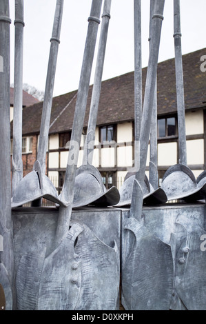 Englischer Bürgerkrieg Zahlen in der Nähe von der Kommandantur auf Sidbury Brücke, Worcester, England, UK Stockfoto