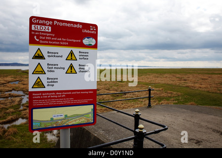 Warnhinweis bei Grange über Sand-Mündung und Sümpfe, Cumbria Stockfoto