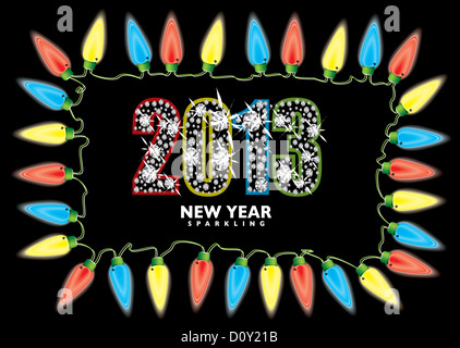 Helle Lichterkette mit Neujahr 2013 in Diamanten Stockfoto