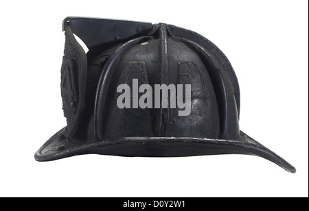 Geschwärzte & verbrannten Feuerwehrmann Helm Stockfoto
