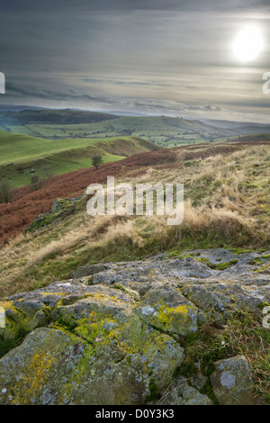 Blick Richtung Long Mynd von in der Nähe der Stiperstones National Nature Reserve, Shropshire, England, UK Stockfoto