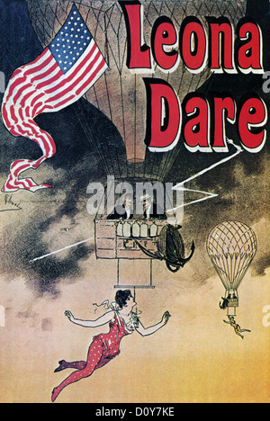 LEONA DARE (c 1854-1922) US Trapezkünstler, dessen Spezialität ausgeführt wurde aus einem Ballon in diesem 1890 Poster aufgehängt Stockfoto