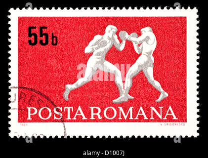 Briefmarke aus Rumänien Darstellung Boxer. Stockfoto