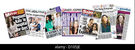 Eine Auswahl von Titelseiten von britischen nationalen Zeitungen brechen der Nachrichten, die der Herzog und die Dutchess of Cambridge es erwarten ersten Kind. 4. Dezember 2012. Jamie Mann / Alamy Live News Stockfoto