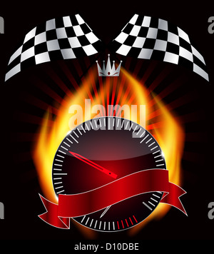 Zielflagge, Tachometer. Stockfoto