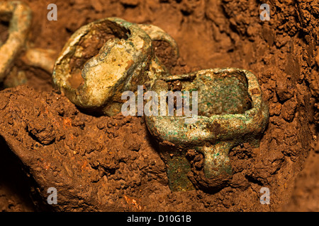 Bronzezeit Axt Köpfe an Ort und Stelle im Schlamm entdeckt im Oktober 2012, Trinity, Jersey, Kanalinseln, Großbritannien Stockfoto