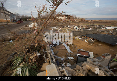 Union Beach, New Jersey - Schutt vor der Zerstörung der Küstenort vom Hurricane Sandy. Stockfoto