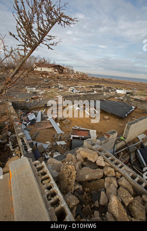 Union Beach, New Jersey - Schutt vor der Zerstörung der Küstenort vom Hurricane Sandy. Stockfoto