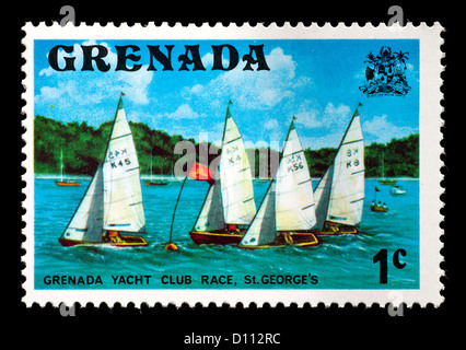 Briefmarke von Grenada Darstellung ein Segelboot Race. Stockfoto