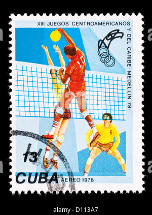 Briefmarke aus Kuba Darstellung Volleyballspieler Stockfoto