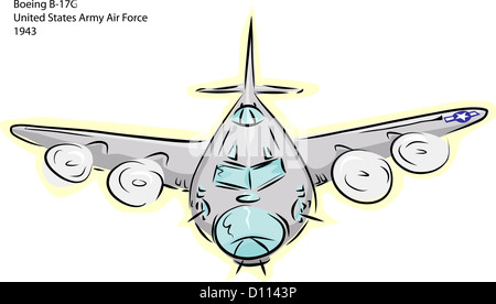 Skizze des zweiten Weltkriegs Boeing B - 17G Bomber Flugzeug über weiß Stockfoto
