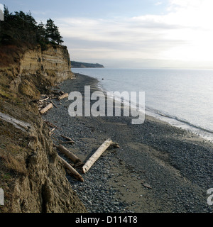 Die Küste der Weststrand auf Whidbey Island, Washington, USA tritt auf den Horizont an einem sonnigen späten Nachmittag. Stockfoto