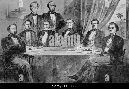 1860S 1861 ILLUSTRATION ERSTE KONFÖDERIERTE STAATEN VON AMERIKA KABINETT PRÄSIDENT JEFFERSON DAVIS SITZEN VIERTER VON LINKS Stockfoto