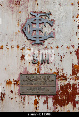 Logo-Plakette auf dem Chemin De Fer Ethiopien Zug In Dire Dawa Station, Äthiopien Stockfoto