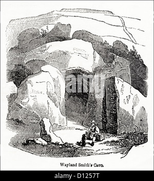 Wayland's Smithy Neolithische lange Barrow & Chambered Grab in der Nähe von Ashbury Oxfordshire England britischer viktorianischer Holzschnitt um 1845 Stockfoto