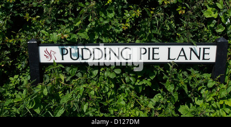 Pudding Kuchen Lane Straßennamen in das Dorf von Churchill, North Somerset. Stockfoto