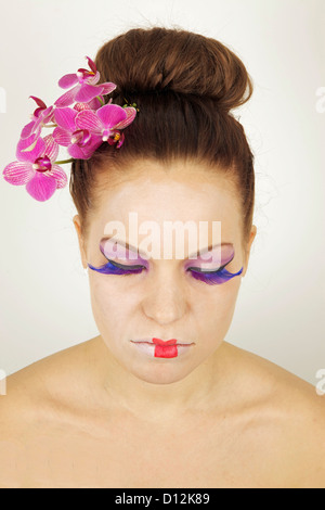 Vordere Schuss in den Kopf der modernen Geisha Girl aussehen Stockfoto