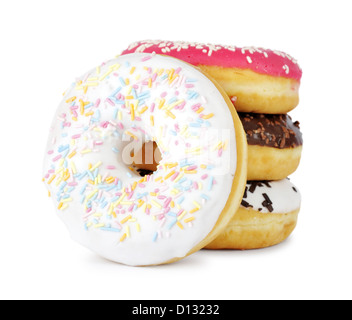 Haufen von sortierten Donuts isoliert auf weißem Hintergrund Stockfoto