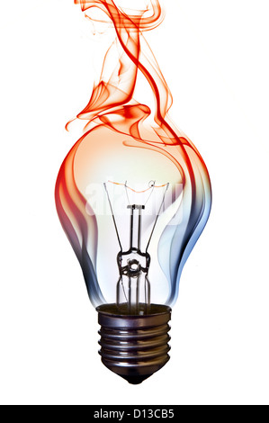 blauer Rauch Lampe Lampe Kunstkonzept auf weiß Stockfoto