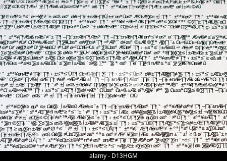 Abstrakten unbekannten Schrift auf weißem Papier gedruckt Stockfoto