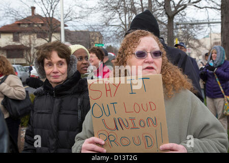 Lansing, Michigan - Gewerkschaftsmitglieder sammelten sich an das State Capitol, plötzliche "Recht auf Arbeit" Gesetzgebung unterstützt durch republikanische Gesetzgeber und Gouverneur Rick Snyder zu protestieren. Stockfoto