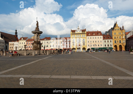 Elk188-2810 Tschechien, Budweis, Namesti Premsyla Orakara II, Hauptplatz mit Samson Brunnen, 1727 Stockfoto