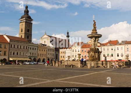 Elk188-2812 Tschechien, Budweis, Namesti Premsyla Orakara II, Hauptplatz mit Samson Brunnen, 1727 Stockfoto