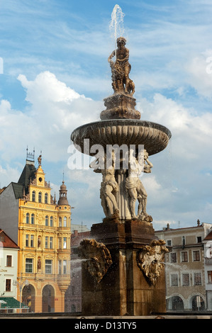 Elk188-2816v Tschechien, Budweis, Namesti Premsyla Orakara II, Hauptplatz, Samson Brunnen, 1727 Stockfoto