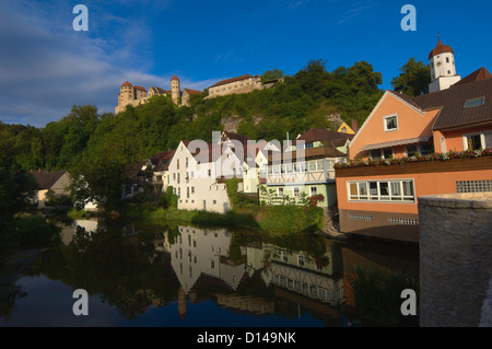 Harburg, Swabia, Harburger Schloss, Wörnitz Fluss, romantische Straße, Romantische Strasse, Bayern, Deutschland, Europa Stockfoto