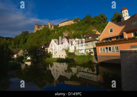 Harburg, Swabia, Harburger Schloss, Wörnitz Fluss, romantische Straße, Romantische Strasse, Bayern, Deutschland, Europa Stockfoto