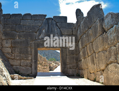 Antiken Mykene, Tor der Löwen, Peloponnes, Griechenland Stockfoto