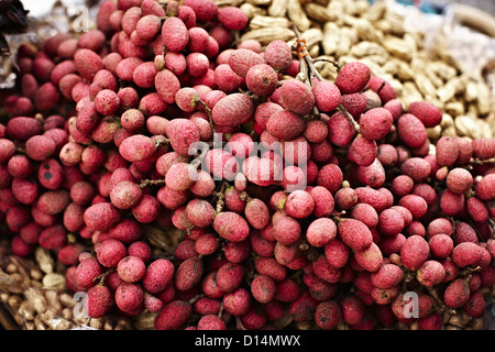 Nahaufnahme von Haufen von Lychee Früchte Stockfoto