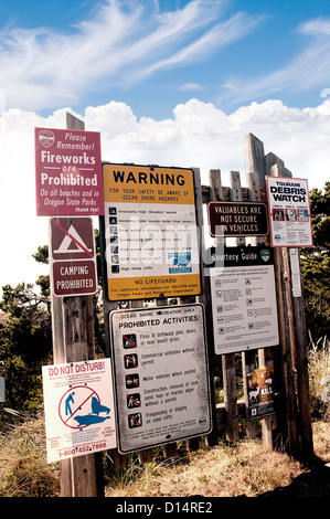 Wegweiser auf der Küste von Oregon in den USA Stockfoto