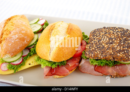Trio von sandwiches Stockfoto