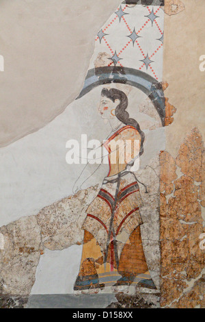 Siedlung Akrotiri auf Santorin in Griechenland. Detail des Hauses Wand Fresken. Stockfoto