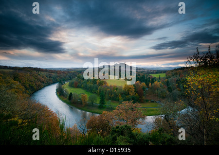 Von Scotts Blick über den Tweed, Stationen der Eildon Hills Stockfoto