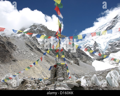 Gebetsfahnen im Everest Base Camp Stockfoto