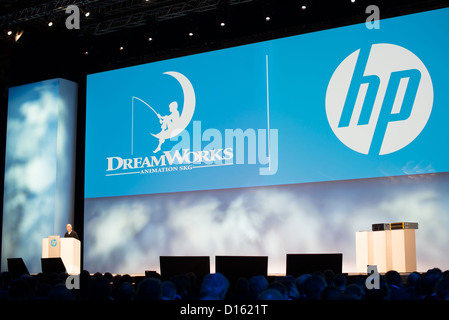 DreamWorks CEO Jeffrey Katzenberg liefert eine Keynote auf HP Discover 2012 Konferenz am 4. Dezember 2012 in Frankfurt am Main, Deutschland. Stockfoto