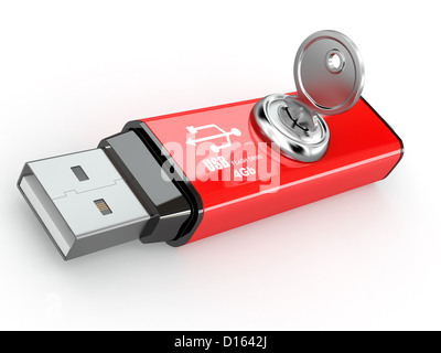 Sicherheit Ihrer Daten. Schutz von Informationen. USB-Flash-Speicher und Schlüssel. 3D Stockfoto